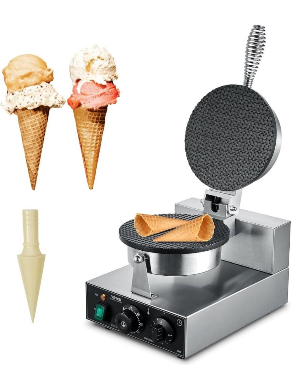 Electric Stainless Steel Waffle Maker - Commercial Cone Maker for Perfect Treats